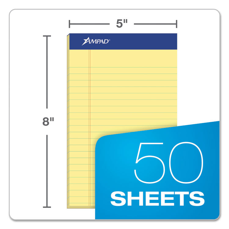 Perforated Writing Pads, Narrow Rule, 50 Canary-Yellow 5 X 8 Sheets, Dozen
