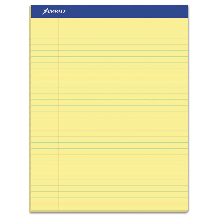 Perforated Writing Pads, Wide/Legal Rule, 50 Canary Yellow 8.5 x 11.75 Sheets, Dozen