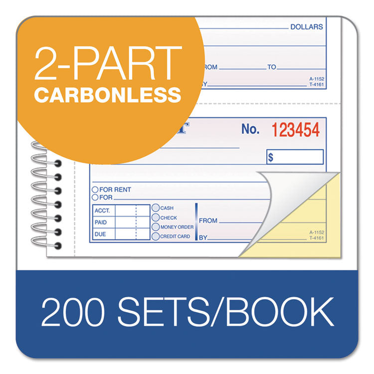 Multipart Money/Rent Receipt Book, Two-Part Carbonless, 4.75 x 2.75, 4 Forms/Sheet, 200 Forms Total