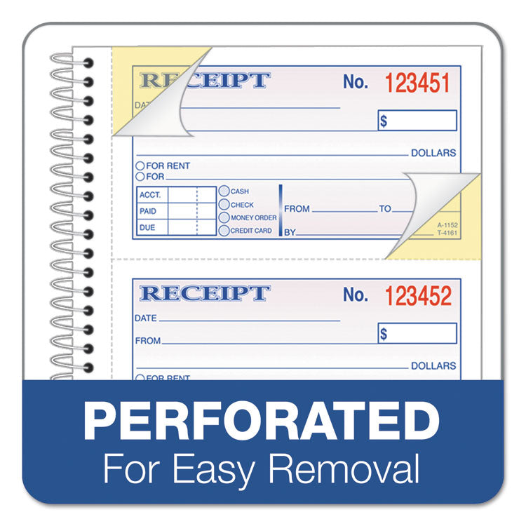 Multipart Money/Rent Receipt Book, Two-Part Carbonless, 4.75 x 2.75, 4 Forms/Sheet, 200 Forms Total