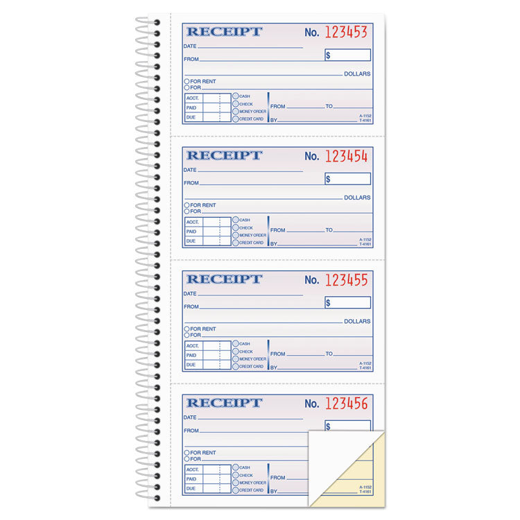 Multipart Money/Rent Receipt Book, Two-Part Carbonless, 4.75 x 2.75, 4 Forms/Sheet, 200 Forms Total