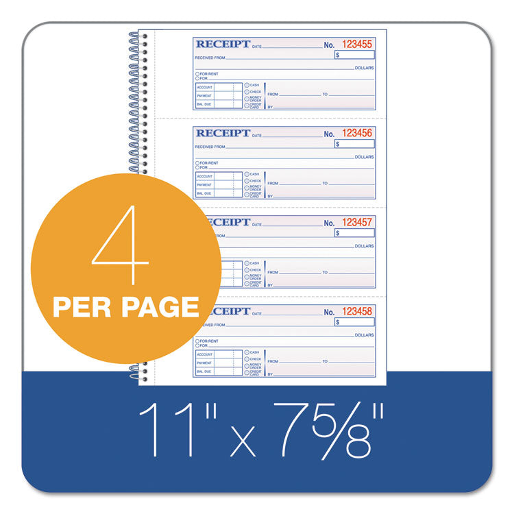 Multipart Money/Rent Receipt Book, Two-Part Carbonless, 7.13 x 2.75, 4 Forms/Sheet, 200 Forms Total