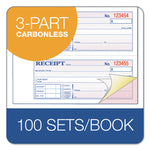Receipt Book, Three-Part Carbonless, 7.19 x 2.75, 4 Forms/Sheet, 100 Forms Total