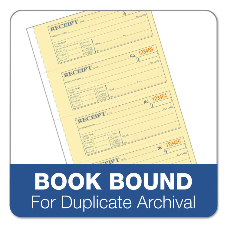 Receipt Book, Three-Part Carbonless, 7.19 x 2.75, 4 Forms/Sheet, 100 Forms Total