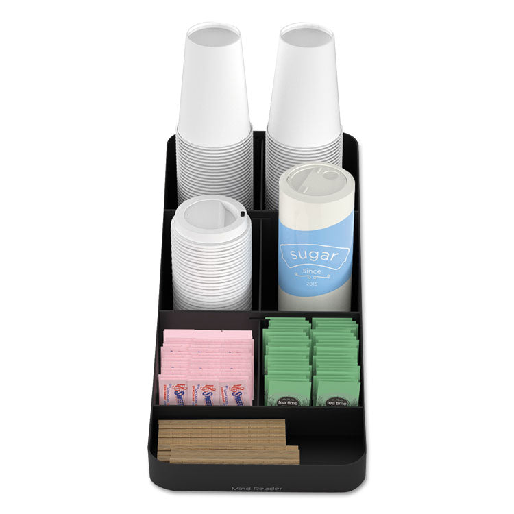 Trove Seven-Compartment Coffee Condiment Organizer, 7.75 x 16 x 5.25, Black