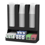 Flume Six-Section Upright Coffee Condiment/Cup Organizer, 11.5 x 6.5 x 15, Black