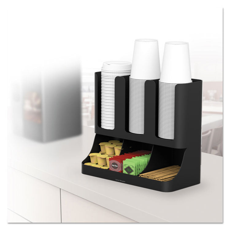 Flume Six-Section Upright Coffee Condiment/Cup Organizer, 11.5 x 6.5 x 15, Black