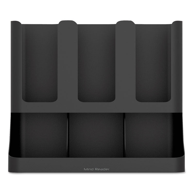Flume Six-Section Upright Coffee Condiment/Cup Organizer, 11.5 x 6.5 x 15, Black