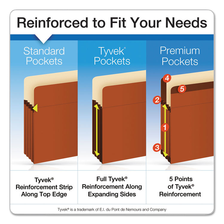 Earthwise by Pendaflex Recycled File Pockets, 5.25" Expansion, Letter Size, Red Fiber