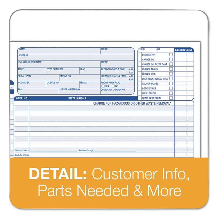 Auto Repair Four-Part Order Form, Four-Part Carbonless, 11 x 8.5, 50 Forms Total