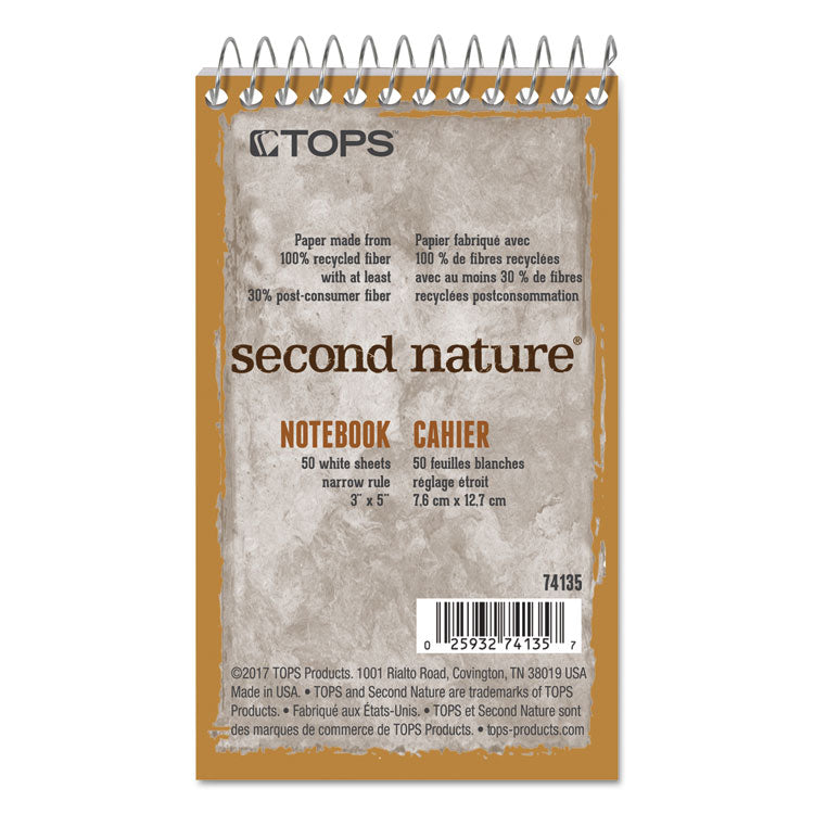 Second Nature Wirebound Notepads, Narrow Rule, Randomly Assorted Cover Colors, 50 White 3 X 5 Sheets