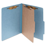 Pressboard Classification Folders, 2" Expansion, 1 Divider, 4 Fasteners, Letter Size, Sky Blue Exterior, 10/Box