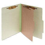 Pressboard Classification Folders, 2" Expansion, 1 Divider, 4 Fasteners, Legal Size, Leaf Green Exterior, 10/Box