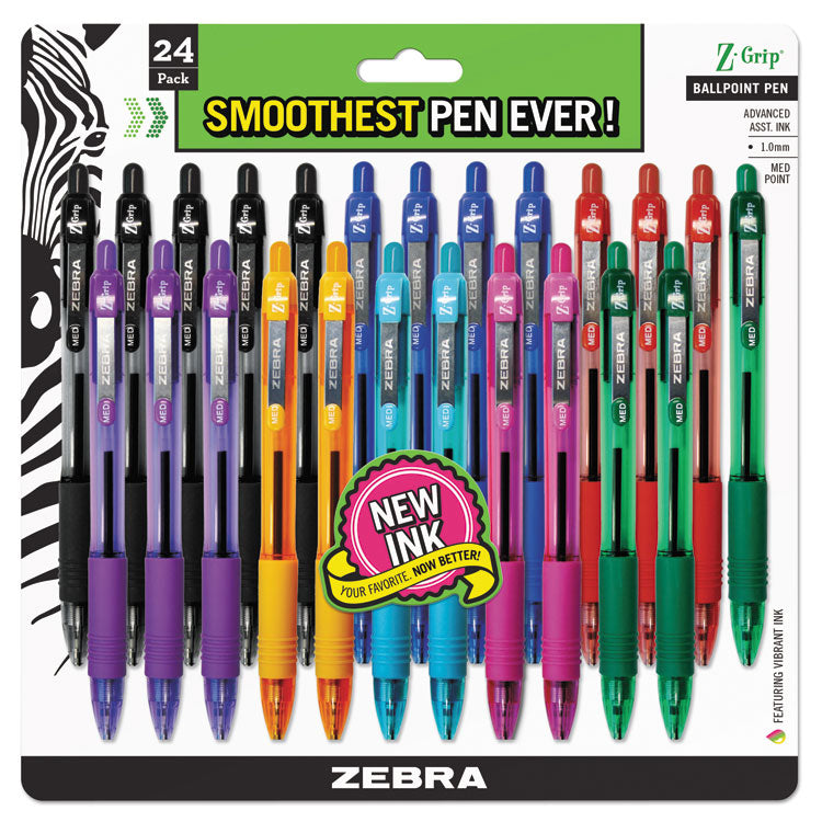 Z-Grip Ballpoint Pen, Retractable, Medium 1 mm, Assorted Business/Artistic Ink and Barrel Colors, 24/Pack