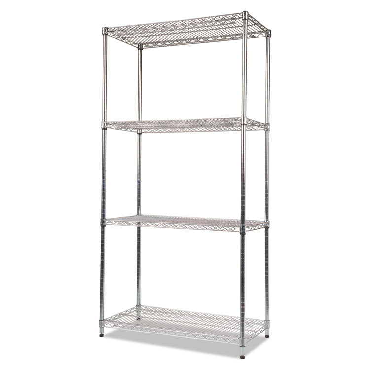 NSF Certified Industrial Four-Shelf Wire Shelving Kit, 36w x 18d x 72h, Silver