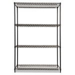 NSF Certified Industrial Four-Shelf Wire Shelving Kit, 48w x 18d x 72h, Black