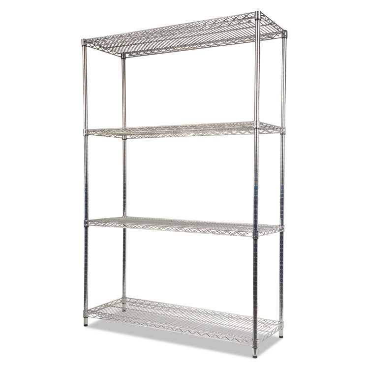 NSF Certified Industrial Four-Shelf Wire Shelving Kit, 48w x 18d x 72h, Silver