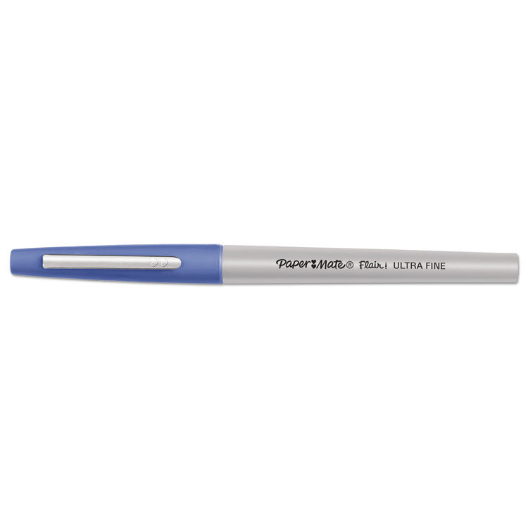 Flair Felt Tip Porous Point Pen, Stick, Extra-Fine 0.4 Mm, Assorted Ink Colors, Gray Barrel, 16/pack
