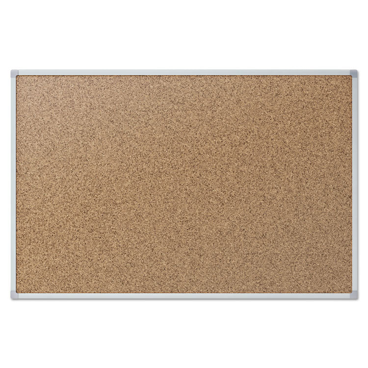 Economy Cork Board with Aluminum Frame, 24" x 18", Tan Surface, Satin Aluminum Frame