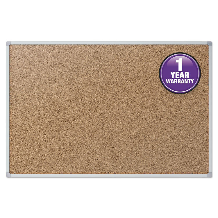 Economy Cork Board with Aluminum Frame, 24" x 18", Tan Surface, Satin Aluminum Frame