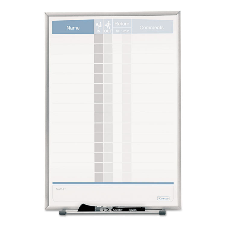 Matrix Employee In/Out Board, Vertical, 15-Person Tracking, 11" x 16", White Surface, Satin Aluminum Frame