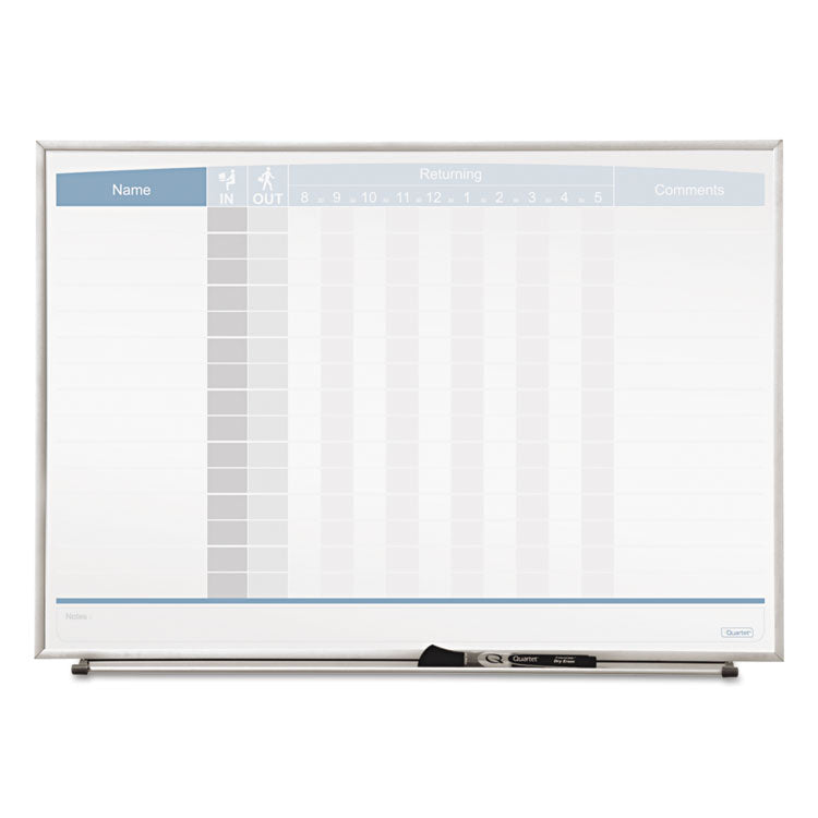 Matrix Employee In/Out Board, Horizontal, 15-Person Tracking, 23" x 16", White Surface, Satin Aluminum Frame