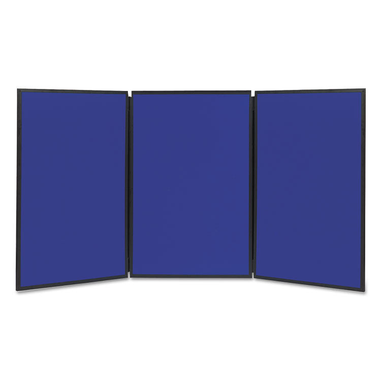 Show-It! Three-Panel Display System, 72" x 36", Blue/Gray Surface, Black PVC Frame