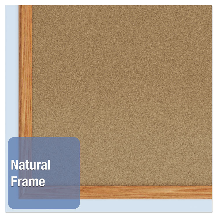 Economy Cork Board with Oak Frame, 48" x 36", Tan Surface, Oak Finished Fiberboard (MDF) Frame