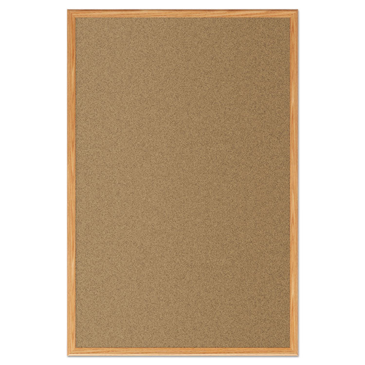 Economy Cork Board with Oak Frame, 48" x 36", Tan Surface, Oak Finished Fiberboard (MDF) Frame