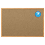 Economy Cork Board with Oak Frame, 48" x 36", Tan Surface, Oak Finished Fiberboard (MDF) Frame