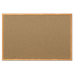 Economy Cork Board with Oak Frame, 48" x 36", Tan Surface, Oak Finished Fiberboard (MDF) Frame