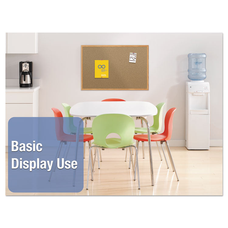 Economy Cork Board with Oak Frame, 48" x 36", Tan Surface, Oak Finished Fiberboard (MDF) Frame