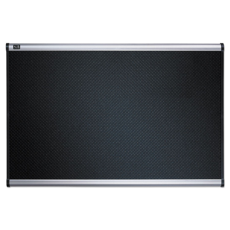 Prestige Black Embossed Foam Bulletin Board, 48" x 36", Black Surface, Silver Aluminum/Plastic Frame