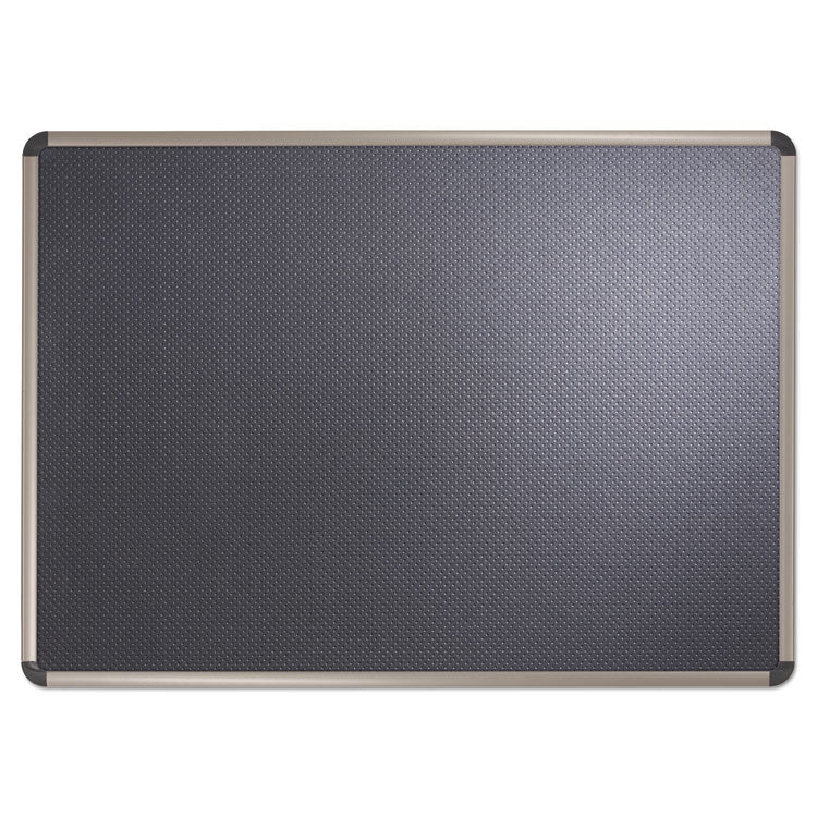 Prestige Euro Style Black Embossed Foam Bulletin Board, 72" x 48", Black Surface, Euro Titanium Finished Aluminum Frame