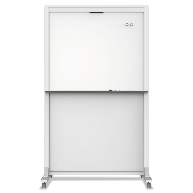 Motion Dual-Track Mobile Magnetic Dry-Erase Easel, 40.5" x 34", White Surface, White Aluminum Frame