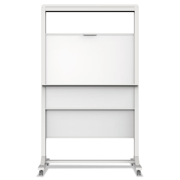 Motion Dual-Track Mobile Magnetic Dry-Erase Easel, 40.5" x 34", White Surface, White Aluminum Frame
