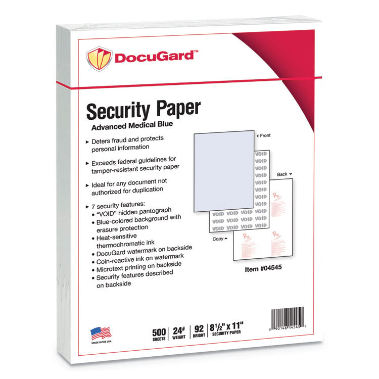 Medical Security Papers, 24 lb Bond Weight, 8.5 x 11, Blue, 500/Ream