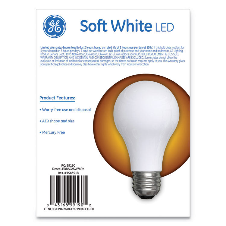 Classic Led Soft White Non-Dim A19 Light Bulb, 8 W, 4/pack