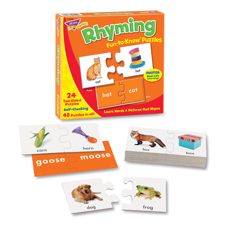 Fun to Know Puzzles, Word Rhymes Matching Game, Ages 3 and Up, (24) Puzzle Piece Pairs