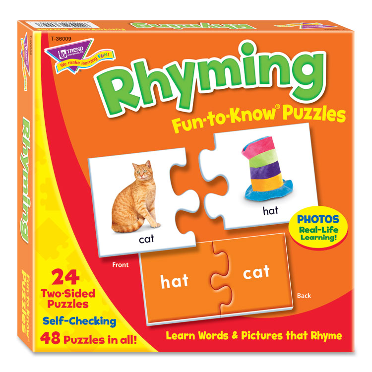 Fun to Know Puzzles, Word Rhymes Matching Game, Ages 3 and Up, (24) Puzzle Piece Pairs