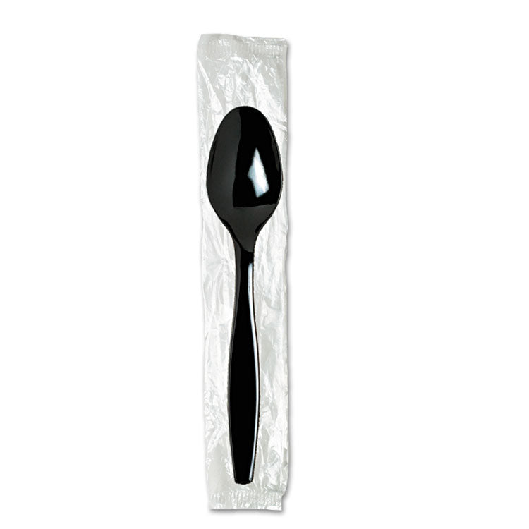 Individually Wrapped Heavyweight Spoon, Plastic, Black, 1,000/Carton