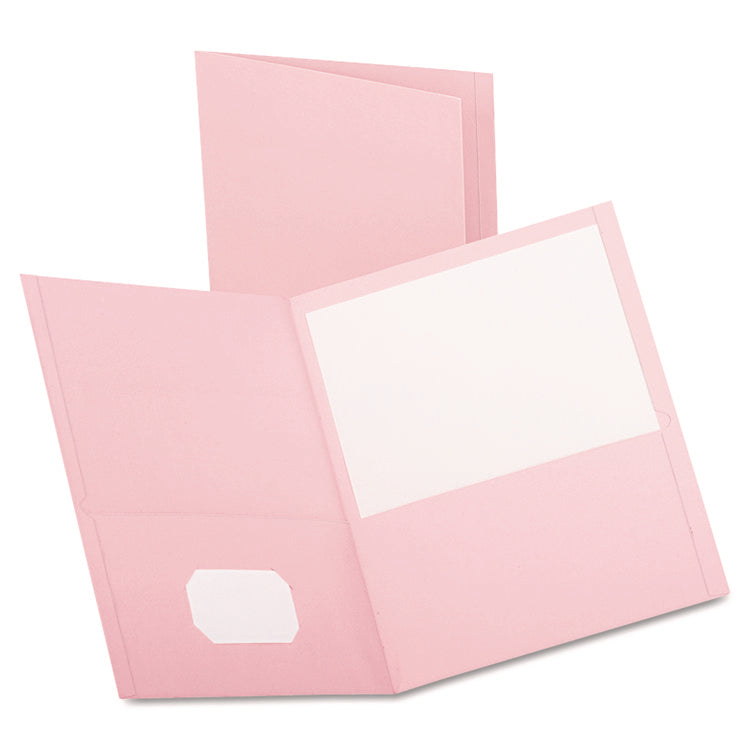 Twin-Pocket Folder, Embossed Leather Grain Paper, 0.5" Capacity, 11 X 8.5, Pink, 25/box