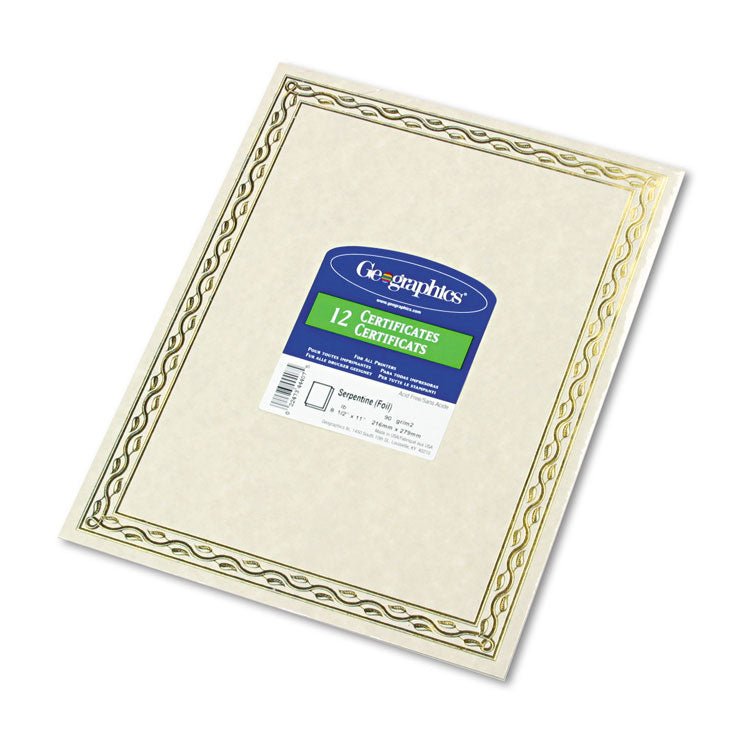 Foil Stamped Award Certificates, 8.5 X 11, Gold Serpentine With White Border, 12/pack