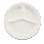 Paper Dinnerware, 3-Compartment Plate, 10.25" Dia, White, 500/carton