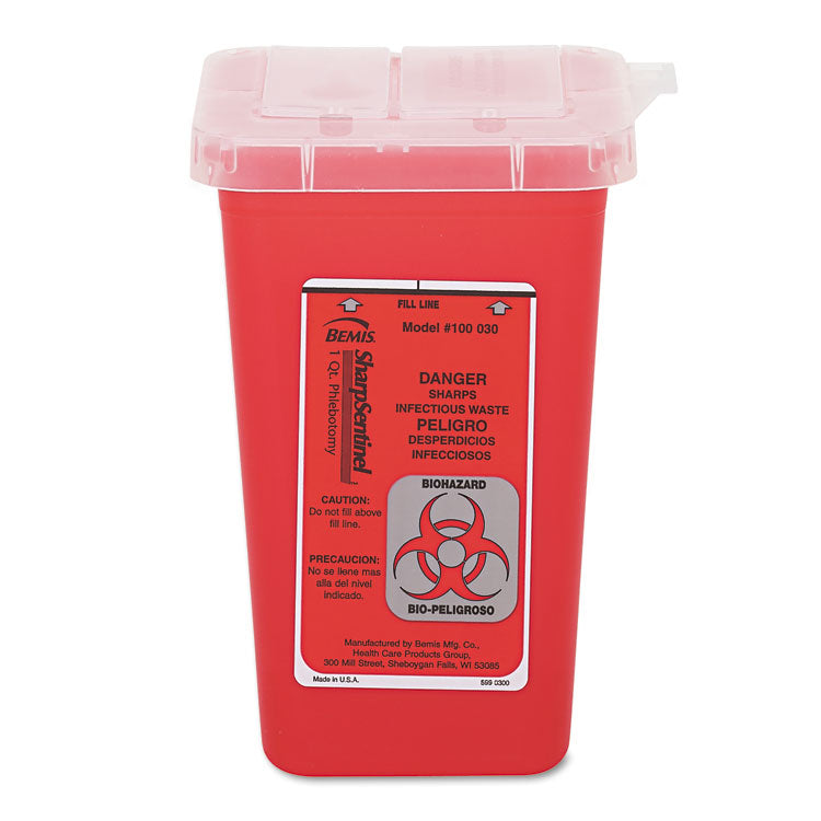 1-quart sharps container, plastic, red