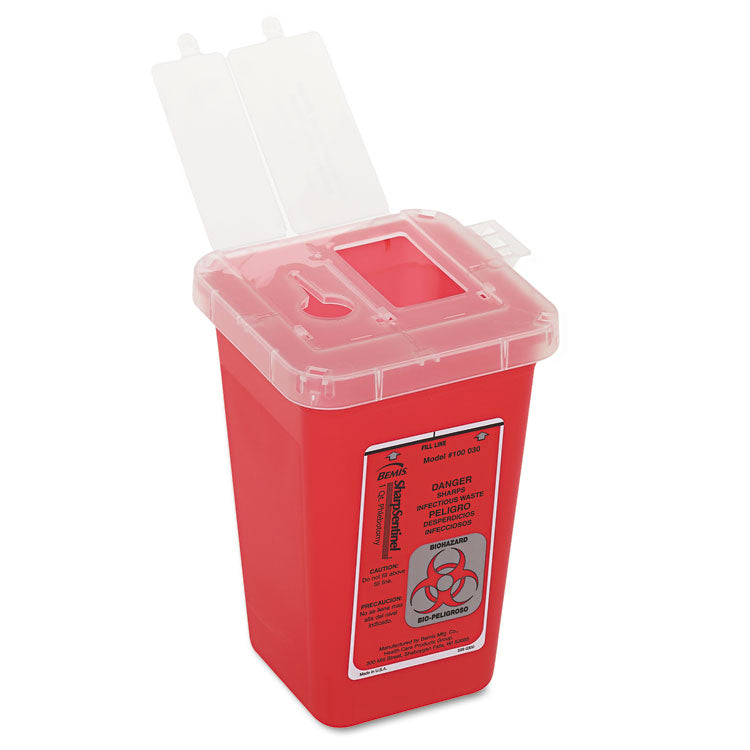 1-quart sharps container, plastic, red