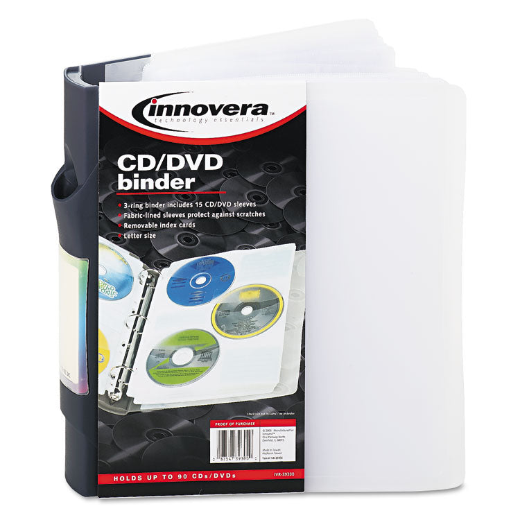 Cd/dvd Three-Ring Refillable Binder, Holds 90 Discs, Midnight Blue/clear