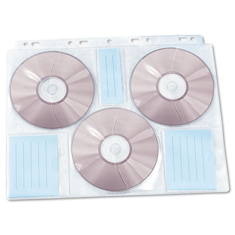 Two-Sided CD/DVD Pages for Three-Ring Binder, 6 Disc Capacity, Clear, 10/Pack