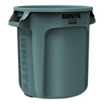 Vented Round Brute Container, 10 gal, Plastic, Gray