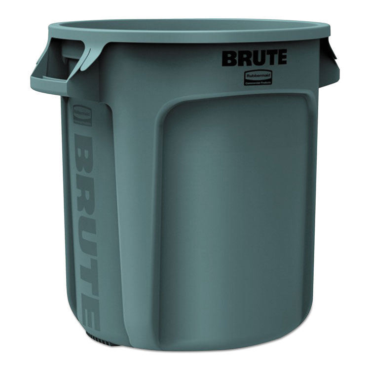 Vented Round Brute Container, 10 gal, Plastic, Gray